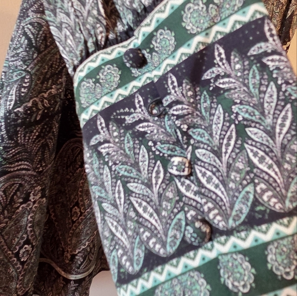 Alice + Olivia Tanisha Paisley Floral Long Sleeve with Neck Tie Green Dress 10 - Picture 8 of 16